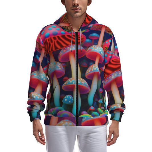 Shroomed All-Over Print Zip Up Hoodie With Pockets